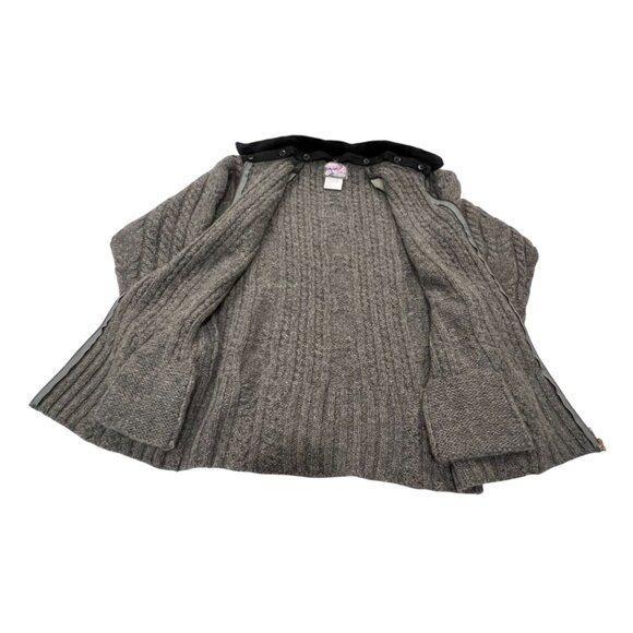 April Cornell Vtg Wool Cable Knit Zip Cardigan, Fur Collar, Green, L - Picture 5 of 13